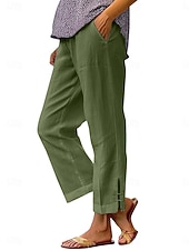 billiga Väsentliga Falska Bottnar-Dam Byxor av linne i bomull Kinesiska Semester Streetwear Grundläggande Fullängd Medium Midja Slät Ficka Elastisk midja Bekväm Komfort Oelastisk Dagligen Utomhus Semester Grå Svart Vit Armégrön