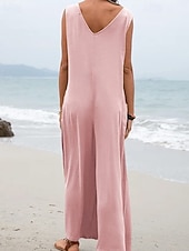 economico Tuta-Per donna Normale Tuta Attivo Tinta unica Senza Maniche Gamba larga Scollo a V Tasca Quotidiano Vacanza Vestibilità comoda Nero Rosa Verde Estate