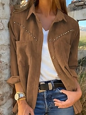 economico Bluse Semplici-Per donna Camicia Camicia button-down Camicia casual Tasca Bottoni Semplice Vintage Elegante Classico Manica Lunga Colletto a Camicia Top Regolari Quotidiano Ferie Uscire Marrone Verde Estate