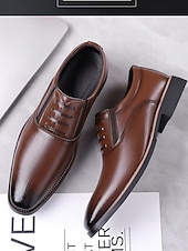 baratos Sapatos Oxford-Sapatos sociais masculinos marrons com cadarço – elegantes e confortáveis, com acabamento em verniz brilhante, perfeitos para casamentos e eventos formais.