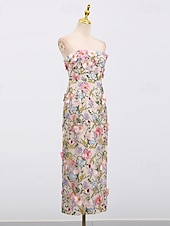 cheap Semi-formal / Cocktail-Sheath Column Ankle Length Wedding Guest Dress Wedding Guest Dresses Elegant Sleeveless Strapless Wedding with Embroidered Flower