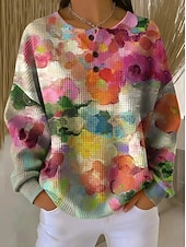 halpa Teksturoitu huppari-Naisten Pullover-huppari Napit Kuvitettu Geometrinen Muoti Vapaa-aika Painettu Pitkähihainen Tiukka pyöreä kaula-aukko Tavalliset topit Kausaliteetti Koti Työ Valkoinen Punastuvan vaaleanpunainen