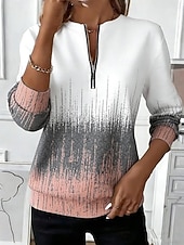 abordables Sudaderas a Rayas y Geométricas-Mujer Sudaderas con cremallera Cremallera Estampado Graphic Geométrico Moda Casual Manga Larga Escote Redondo Tops regulares Calle Uso Diario Rosa Verano Primavera Otoño