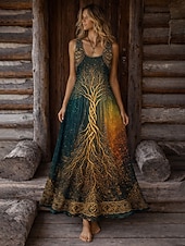 preiswerte Boho Kleider-Damen Midi Kleid Boho Freizeit Kleid Swing Kleid Sommerkleid Kleid Vintage Strand Reguläre Passform Grafik Farbverlauf Ärmellos Rundhals Blau Grün Sommer Frühling