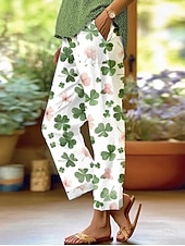  Women's Linen Like Pants Trousers Straight Vacation Fashion Streetwear Ankle-Length Mid WaistPantsSt. Patrick Day Clover Pocket Elastic Waist Print Comfy Comfort Breathability Inelastic Daily