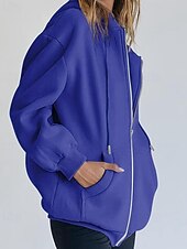 Недорогие Толстовки и Кофты-Женская объемная толстовка на молнии с длинными рукавами, повседневная толстовка с капюшоном и карманами для повседневной носки, несколько цветов.