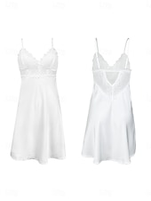 abordables Chemises de nuit et nuisettes pour femmes-Femmes Chemise de Nuit Occasionnel Confort Couleur Unie Dentelle Quotidien Maison Sans manches Bretelles Noir Blanche Été Printemps Coupe Slim