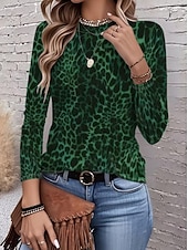 baratos Camiseta listrada e geométrica-Mulheres Camiseta Imprimir Gráfico Geométrica Abstrato Vintage Moda à moda Manga Longa Gola Redonda Tops regulares Diário Azul Vermelho Roxo Fúcsia Marron Verão Primavera