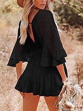 cheap Plain Dress-Women's Mini Dress A Line Dress Vacation Casual Outdoor Going out Regular Fit Solid Color 3/4 Length Sleeve V Neck Black White Pink Beige Summer Spring