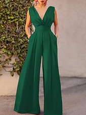 economico Tuta-Per donna Normale Tuta Elegante Tinta unica Senza Maniche Gamba larga Scollo a V Pieghettato Vacanza Ferie Vestibilità regolare Nero Verde militare Rosso Estate