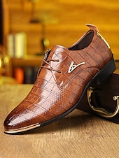 economico Scarpe Derby-scarpe oxford da uomo in similpelle marrone con stampa coccodrillo – design di alta qualità per matrimoni, eventi aziendali e occasioni formali