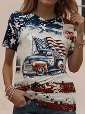 levne Den nezávislosti Top-Tričko s krátkým rukávem pro ženy k americkému Dni nezávislosti grafika písmeno vintage stylové klasické krátký rukáv kulatý límec každodenní víkendový potisk modrá bílá-modrá žlutá