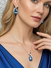 Недорогие Свадьба ACC-Женский ювелирный набор из сплава и циркона – элегантное колье и серьги в форме капли, доступны в нескольких цветах, идеально подходят для свадеб и вечерних мероприятий.