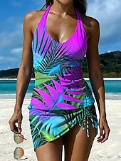 Χαμηλού Κόστους Τανκίνι-Γυναικεία Μαγιό τανκίνι Φούστα Μαγιό Κορδόνι Πλεκτό Κομψό Διακοπές Φλοράλ Γραφική Λαιμόκοψη U Αμάνικο Μαγιό