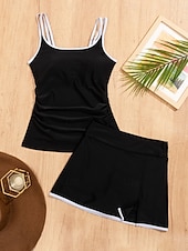 Χαμηλού Κόστους Τανκίνι-Γυναικεία Μαγιό τανκίνι 2 κομμάτι Φούστα Μαγιό Έλεγχος κοιλιάς Ψηλή Μέση Λεπτό Εξώπλατο Διακοπές Ρούχα παραλίας Συμπαγές Χρώμα Λαιμόκοψη U Αμάνικο Μαγιό