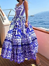 voordelige Vakantie Boho Jurk-Dames Maxi-jurk strand jurk Casual jurk Bloemetjesjurk Elegant Modieus Modern Buiten Vakantie Uitgaan Normale pasvorm Bloemig Mouwloos hihnat V-hals Paars Rode roos Zomer Lente