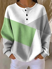 tanie Paski i geometryczne bluzy z kapturem-Damskie Z kapturem Guziki Graficzny Geometryczny Kolorowy blok Moda Codzienny Nadruk Długi rękaw Półgolf Okrągły dekolt Zwykłe topy Codzienny Ulica Niebieski Rumiany róż Zielony Wiosna Jesień Zima