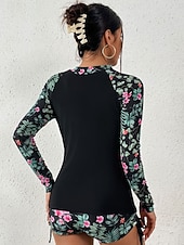 levne Tankiny-Dámské Plavky Tankini 2 ks Kraťasy Plavky Zaštíhlující Vysoký pas Štíhlý prázdniny Oblečení na pláž Květinový Stojáček Dlouhý rukáv Plavky