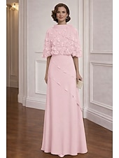 economico Lunghezza del pavimento-Due Pezzi Linea ad A Abito Lunghezza al pavimento Abito da Cocktail Abito da invitata a nozze Abito da cerimonia per signora Mezza Manica Scollo a Barca Elegante Vintage Formale Chiffon Scialli con