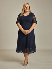 abordables Robes-Femmes Robe Midi Robe en Chiffon Robe trapèze Élégant Manche flottante Quotidien Plage robe demoiselle d honneur À lacets Coupe régulière Fleuri Demi Manches Col ras du cou bleu marine