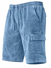  Herren Shorts Freizeitshorts Acid Wash Shorts Kordelzug Elastischer Bund Mehrere Taschen Einheitliche Farbe Komfort Atmungsaktiv Knielang Täglich Streetwear Urlaub Mode Vintage-Retro Blau Schwarz