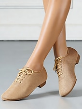 voordelige Ballroomschoenen &amp; moderne dansschoenen-Professionele dansschoenen voor dames, gemaakt van nude mesh met veters, ademend en met een lage hak, geschikt voor ballroomdansen. &amp;Latijns-Amerikaanse oefenschoenen voor studiotraining