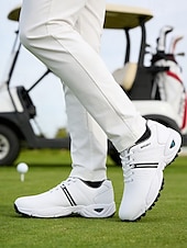 ieftine Încălțăminte de golf pentru bărbați-Pantofi de golf albi pentru bărbați, față respirabilă cu talpă amortizată, design atletic ușor, ideali pentru jucătorii de golf și terenurile de golf în aer liber