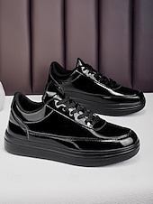 economico Sneakers Eleganti-sneakers slip-on nere da uomo con logo ricamato: eleganti scarpe in similpelle per gli invitati al matrimonio che cercano comfort e moda