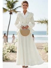 preiswerte Semi-formal / Cocktail-Zweiteilig A-Linie Knöchellänge Kleid für Hochzeitsgäste Kleider für Hochzeitsgäste Elegant Vintage Täglich Langarm Revers Gartenparty Hochzeit mit 3D-Blumen Falten