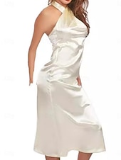 economico Vestito Semplice-Per donna Abito Midi Abito in Raso Vestito da Festa Abito con Collo Allacciato Elegante Moda Moderno All'aperto Vacanza Feste Taglia piccola Semplice Senza Maniche All'americana Beige Estate Primavera