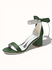 economico sposa-sandali da donna con tacco a blocco color argento, scarpe da sposa aperte con cinturino alla caviglia in cristallo per matrimoni in chiesa