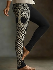  Per donna Vichingo Leggings Leggings comodi Vacanza Vintage Stile Etnico Lunghezza intera Vita Alta Albero Stampa Confortevole Elasticizzato Casuale Quotidiano Vacanza Blu Nero Viola Primavera Autunno