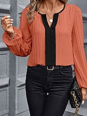 economico Bluse Eleganti-Per donna Camicia Blusa Patchwork Blocco di colori Vintage Elegante Moderno Manica Lunga Scollo a V Top Regolari Quotidiano Ferie Uscire Blu Rosa Arancione Albicocca Primavera Autunno