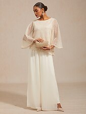 cheap Lace Tops-Women's Blouse Lace Tops Sequins Illusion Solid Color Elegant 3/4 Length Sleeve Bell Sleeve Crew Neck Daily Wedding Guest Vacation Wear Beige Summer Spring Fall