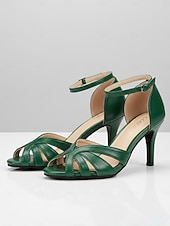 billige Mor til bruden/groom-Damesandaler med ankelrem i vintage-stil fra 1920-tallet, grønne imitert skinn – retro peep toe med utskjæringer for elegante ferier &amp;swingdans