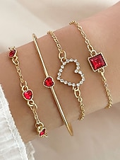 tanie Walentynki-Zestaw bransoletek z zawieszkami w kształcie serca dla kobiet, wielokolorowe bransoletki ze stopu z kryształkami, elegancka i romantyczna biżuteria dla kobiet, idealna na walentynki, na co dzień, na randkę i do codziennych stylizacji