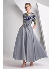 ieftine Rochii Cocktail-Linia -A Lungime Gleznă Brodat cu mărgele Rochie formala Rochia Mamei Miresei Rochii de cocktail Elegant strălucitoare Floral Lungime Manșon 3/4 Iluzii Nuntă Oficial Buzunar Satin Paiete Glugă la