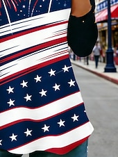  יום העצמאות האמריקאי בגדי ריקוד נשים חולצה קצרה טופ טי דפוס גראפי דגל אמריקה אופנתי מסוגנן קלסי שרוול ארוך צווארון עגול קצר חולצות רגילות יומי סוף שבוע בגדי נופש פול אביב סתיו