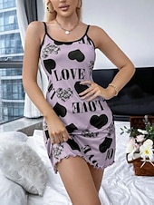 olcso Női hálóingek és hálópólók-Női Hálóing Alkalmi Kényelmes Szív Szerelem Napi Otthon Ujjatlan Szíj Medence Fekete Sárga Arcpír rózsaszín Rubin Nyár Tavasz Normál