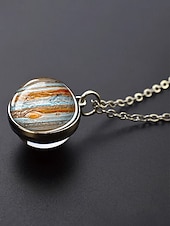 billige Menns smykker-planetanhengskjede for menn, smykker i legering og glasskuppel, flere design med solsystemet, minimalistisk kosmisk stil for hverdagsbruk og gaveiding