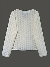 preiswerte Spitzenoberteile-Damen Bluse Spitze Patchwork Einfarbig Stilvoll Lässig Langarm V Ausschnitt Normale Oberteile Täglich Aprikose Sommer Frühling Herbst