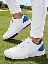 Недорогие Мужская обувь для гольфа-Белые мужские туфли для гольфа с амортизацией, легкие и дышащие, идеально подходят для игры в гольф и занятий спортом на открытом воздухе.