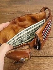 economico Portafogli-Portafoglio lungo da uomo in vera pelle, porta carte bifold vintage di grande capacità, stile retrò multicolore, design sottile e portatile per uso quotidiano, viaggi, lavoro e casual