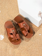 abordables sandalias-Sandalias elegantes de piel sintética para hombre: diseño de correa ajustable, ideales para bodas en la playa y eventos al aire libre.