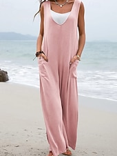 economico Tuta-Per donna Normale Tuta Attivo Tinta unica Senza Maniche Gamba larga Scollo a V Tasca Quotidiano Vacanza Vestibilità comoda Nero Rosa Verde Estate