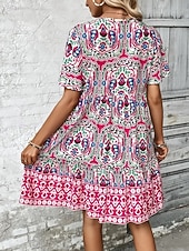 voordelige Vakantie Boho Jurk-Dames Mini-jurk strand jurk A lijn jurk Bloemetjesjurk Elegant Modieus Modern Dagelijks Buiten Vakantie Normale pasvorm Geometrisch Korte mouw V-hals blauw Rood Marine Blauw Oranje Zomer Lente Herfst