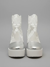 olcso Menyasszony-Női Esküvői cipők Csizmák Valentin-napi ajándékok Szandál csizma Nyári csizma Parti Menyasszonyi cipők Koszorúslány cipő Talp Ék Ék sarkú Elegáns Divat Szexi Csipke PU Papucs Fekete Fehér Forgásc