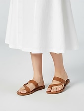 economico Infradito scivolosi-sandali bassi da donna in similpelle marrone chiaro – stile estivo casual con cinturino incrociato minimale, scarpe comode e leggere per le vacanze, le passeggiate in spiaggia, i viaggi in città e l'uso quotidiano