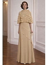 economico Lunghezza del pavimento-Due Pezzi Linea ad A Abito Lunghezza al pavimento Abito da Cocktail Abito da invitata a nozze Abito da cerimonia per signora Mezza Manica Scollo a Barca Elegante Vintage Formale Chiffon Scialli con