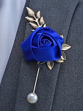 abordables Boda ACC-Pin de solapa de rosa de poliéster para hombre, varios colores, elegante accesorio para bodas y fiestas con detalles de perlas.
